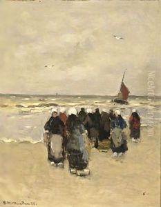 Fisherfolk On The Beach by Gerhard Arij Ludwig Morgenstje Munthe