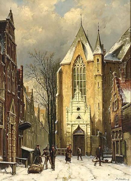 A Wintry View Of The Westerstraat With The Westerkerk, Enkhuizen - view 1