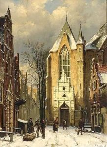 A Wintry View Of The Westerstraat With The Westerkerk, Enkhuizen