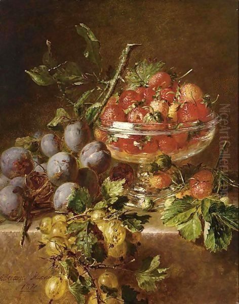 A Still Life With Prunes, Gooseberries And Strawberries In A Bowl - view 1