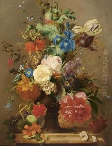 Flowers In An Earthenware Vase, With An Imperial Crown And An Opium Poppy In Top