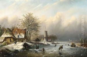 A Winter Landscape With Figures On The Ice