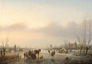 A Horse And Sledge On A Frozen Waterway