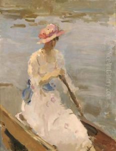 A Lady On A Boat On The River Thames, London by Isaac Lazarus Israels
