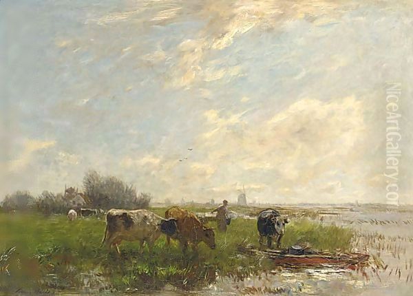 A Summer Landscape With Cattle And Windmills - view 1