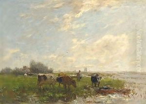 A Summer Landscape With Cattle And Windmills by Willem Maris