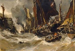 Sailors Saluting Christ At The Port Of St. Valery by Eugene Isabey