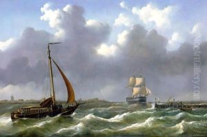 Dutch Ships Sailing In Rough Waters by Abraham Hulk Snr