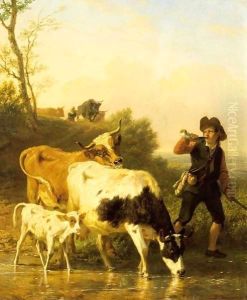 Tending The Herd by Edmond Jean Baptiste Tschaggeny