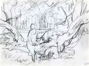 Lucy Hessel At The Park Of The Chateau Des Clayes, Study For The Old Tree by Jean-Edouard Vuillard