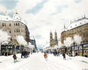 Scene De Rue En Hiver by Antal Berkes