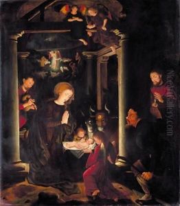The Adoration Of The Shepherds, With The Annunciation To The Shepherds Beyond The Adoration Of The Shepherds, With The Annunciation To The Shepherds Beyond