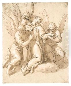 St. Francis Tended By Three Angels by Palma Vecchio (Jacopo Negretti)