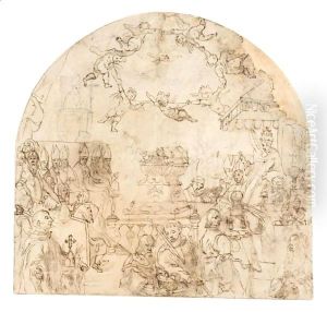 A Papal Ceremony The Pope Grants His Blessing Whilst Donors Bring Gifts by Sienese School