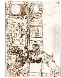 Design For An Elaborate Ceiling Decoration by Perino Del Vaga (Pietro Bonaccors