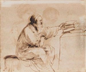 A Seated Man, Placing Books On A Table A Seated Man, Placing Books On A Table