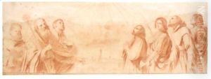 Seven Saints St. Benedict, St. Petronius, St. Ignatius Loyola, St. Francis Xavier, St. Proculus, St. Francis And Perhaps St. George, A View Of Bologna Beyond by Giovanni Francesco Barbieri