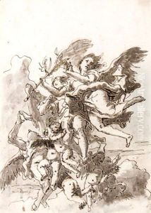 Angels And Putti In The Clouds, Holding A Martyr's Palm