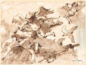 Cupid And Putti In The Clouds by Giovanni Domenico Tiepolo