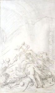 A Scene From Ariosto's Orlando Furioso, Canto 7 Ruggiero Defends Himself Against The Guardians Of Alcina's Palace