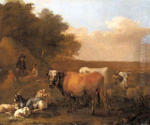 Landscape With A Family Of Drovers And Their Animals by Albert-Jansz. Klomp