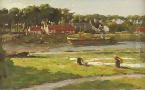 Washerwomen By A Stream by Victor Olivier Gilsoul