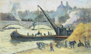 Chalands Sur La Seine Par Temps Gris by Maximilien Luce