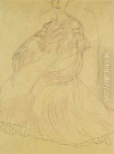 Sitzend Nach Links, Die Hande Ineinandergelegt (Seated To The Left, Hands Clasped) by Gustav Klimt