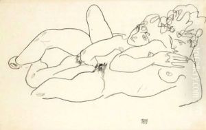 Zwei Liegende Akte (Two Reclining Nudes) by Egon Schiele
