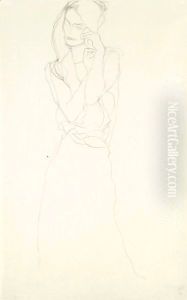 Stehend Mit Erhobenen Unterarmen, Etwas Nach Links (Standing Figure With Raised Arms, Slightly To The Left) by Gustav Klimt