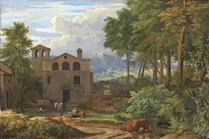 Paysage Italianisant Avec Eglise Et Des Personages En Avant Plan by Jean-Francois Millet