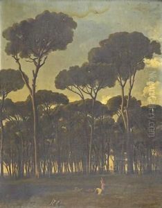 Two Young Girls Picking Flowers In A Classical Landscape by Jean-Paul Flandrin