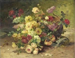 Basket Of Roses And Lilacs by Eugene Henri Cauchois