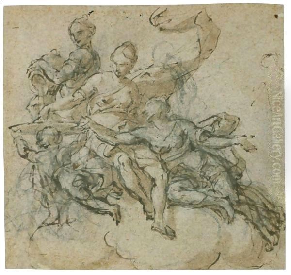 Tre Figure Femminili Allegoriche E Un Putto Che Sorregge Un Piatto - view 1
