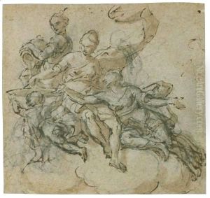 Tre Figure Femminili Allegoriche E Un Putto Che Sorregge Un Piatto by Lombard School
