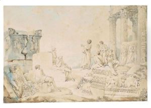 Capriccio Con Figure E Rovine Romane by Giovanni Paolo Pannini