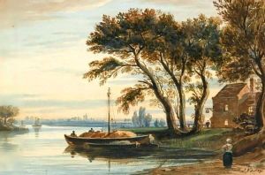 View Of A Small Inn On The Thames by John Varley