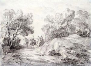 Wooded Landscape With Four Riders And Two Cows by Thomas Gainsborough