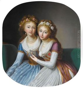 Portrait Of Alexandra Pavlova, Grand Duchess Of Russia (1783 -1801)and Elena Pavlovna, Grand Duchess Of Russia (1784-1803) by Johann Neumann