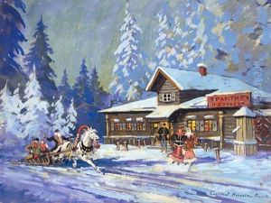 Sleigh Ride Through A Russian Village by Konstantin Alexeievitch Korovin