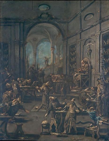 La Biblioteca Del Convento Con Frati Novizi Al Lavoro - view 1