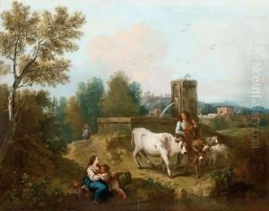 Paesaggio Con Famiglia Di Pastori E Animali Vicino A Una Fontana by Francesco Zuccarelli