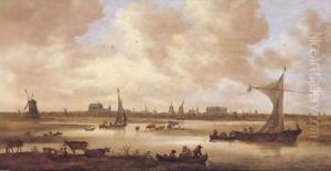 A View Of Leiden From The North, With Cattle Grazing In The Foreground