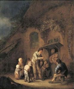 A Hurdy-Gurdy Player Before A Farmhouse