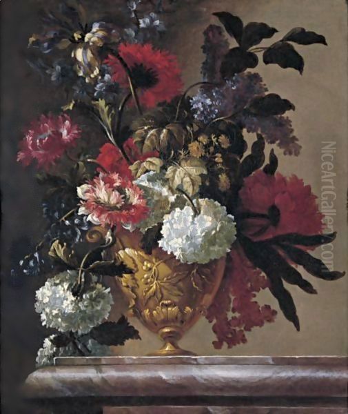 Still Life Of Flowers In Sculpted Urn - view 1