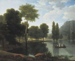 Rowing Party In A Landscape by Jean-Victor Bertin