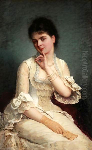 Portrait Of An Elegant Lady In A White Dress - view 1
