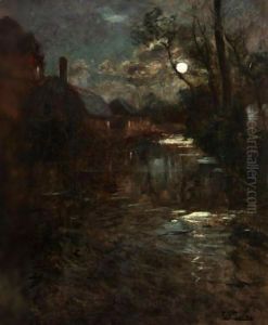 River By Moonlight by Fritz Thaulow