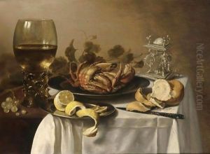 A Still Life With A Roemer, A Crab And A Peeled Lemon On A Pewter Plate
