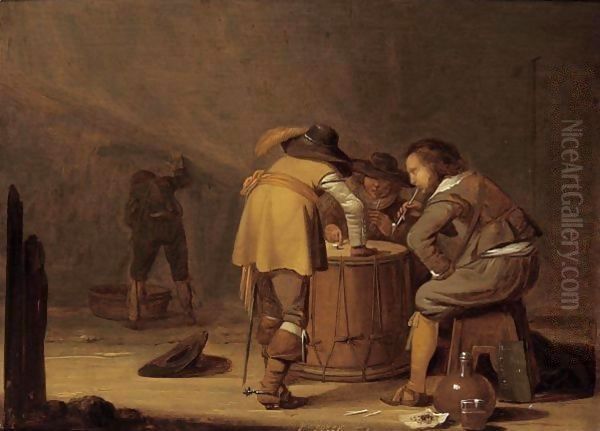 Soldiers In A Guardroom Smoking And Playing Dice On A Drum - view 1
